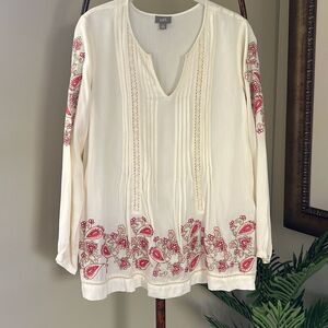 J JILL Embroidered Pheasant Top